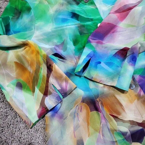 Nina Mclemore 100% Silk Watercolor Colorful Button Down Blouse - Size 10 - Picture 7 of 9